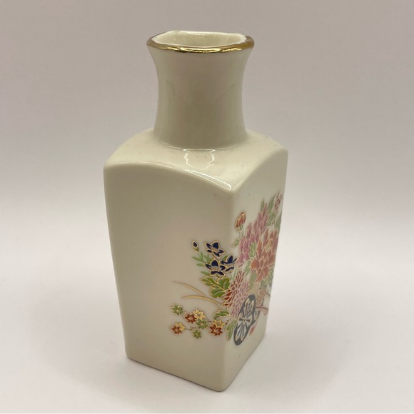 Vintage 1970’s Ceramic Reed Pot Japanes Floral Mini Vase Oriental Gold Trim - Picture 2 of 10
